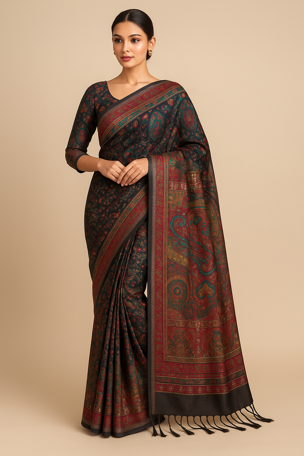 Sanya Kani Work Black Saree with Blouse