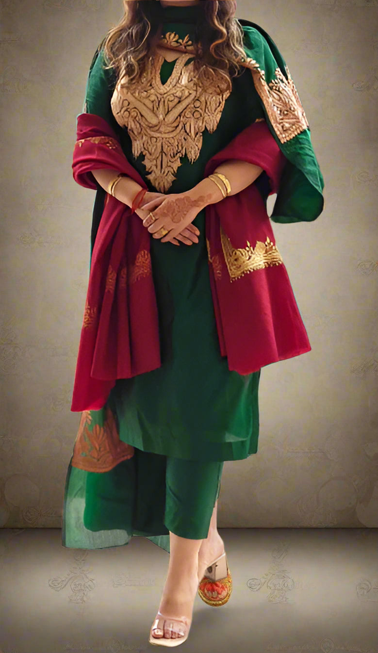 Khwaab Pure Green Silk Suit with Tilla Embroidery