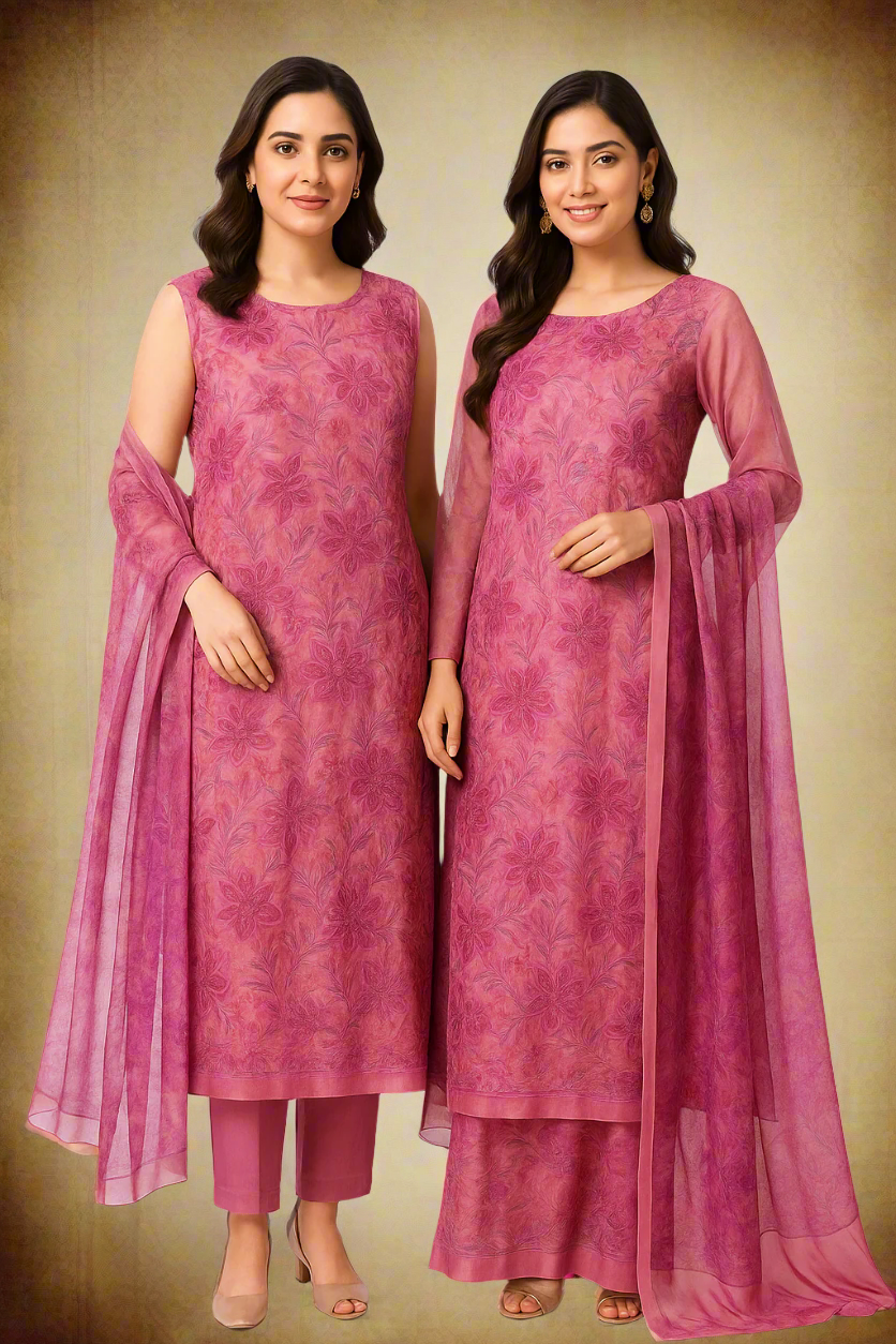 Heer Pastel Pink Kashmiri Silk Unstiched Suit with Thread Embroidery