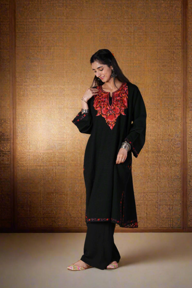 Sheen Royal Black HandMade Aari work Pheran