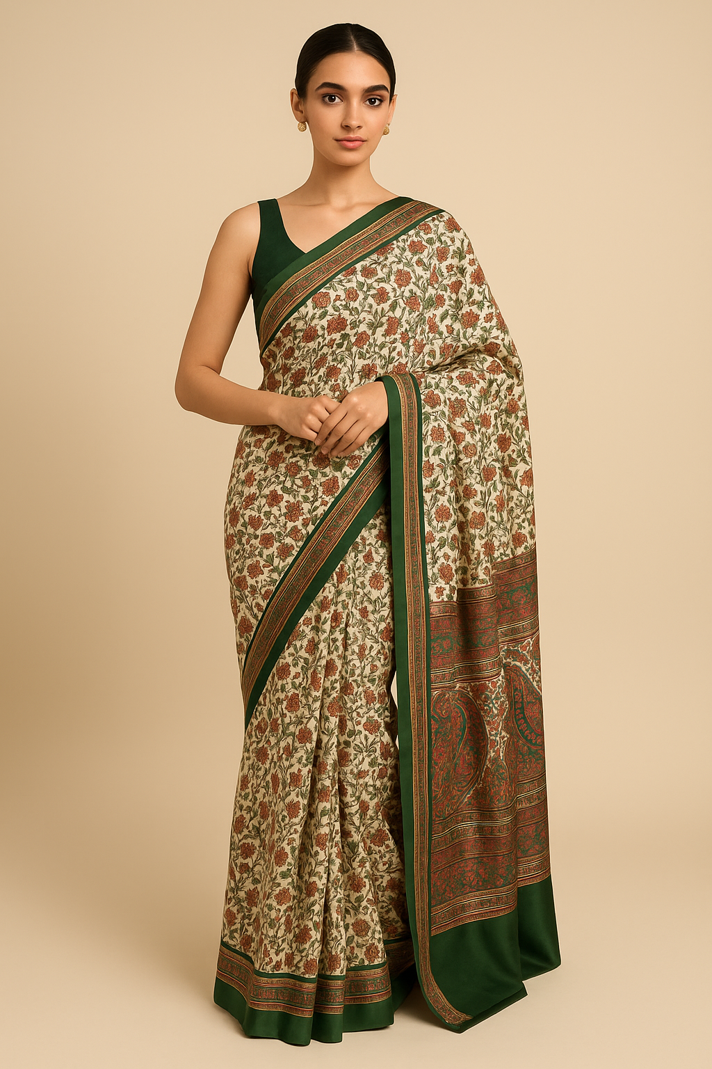Naari Green Kashmiri Silk Kalamkari Saree with Blouse