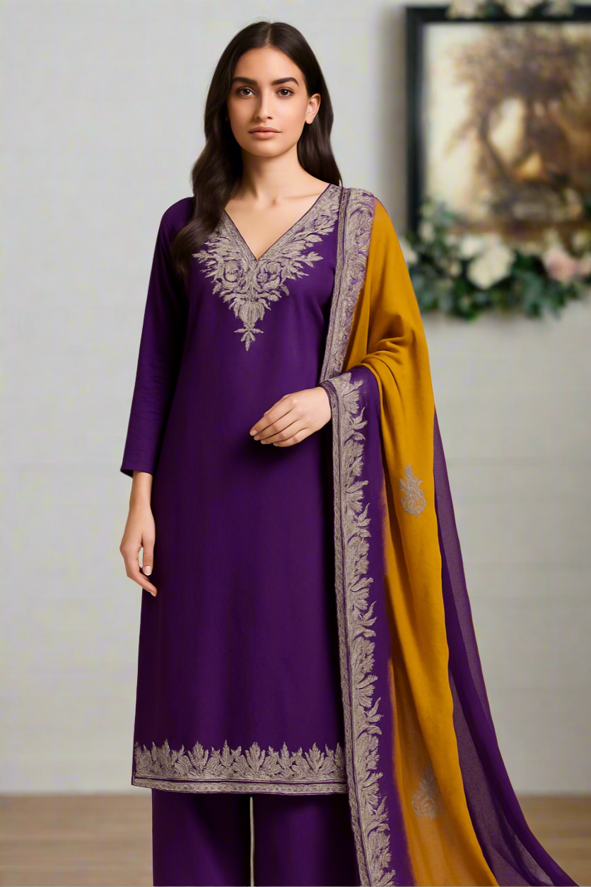 Gulab Zari Purple Unstitched Suit