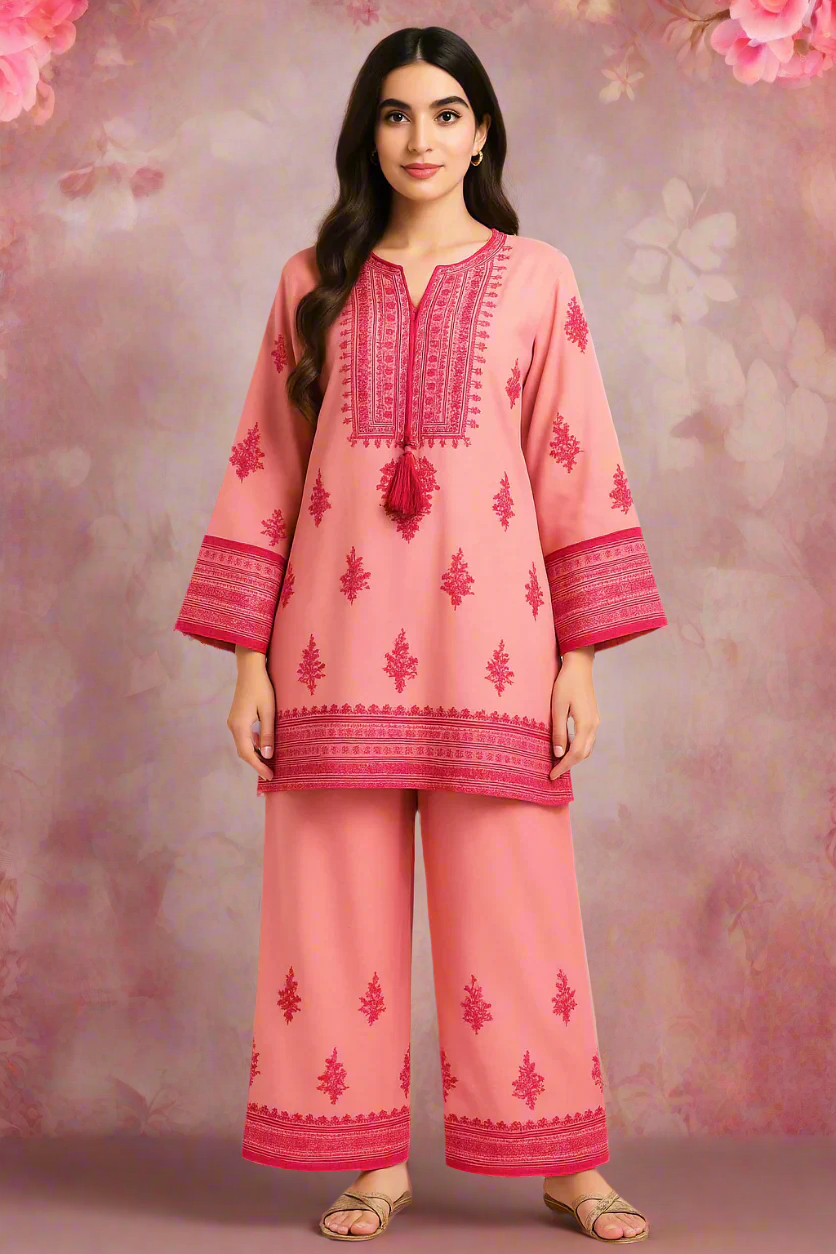 Bahar Peach Pink Linen Kurta Set for Women
