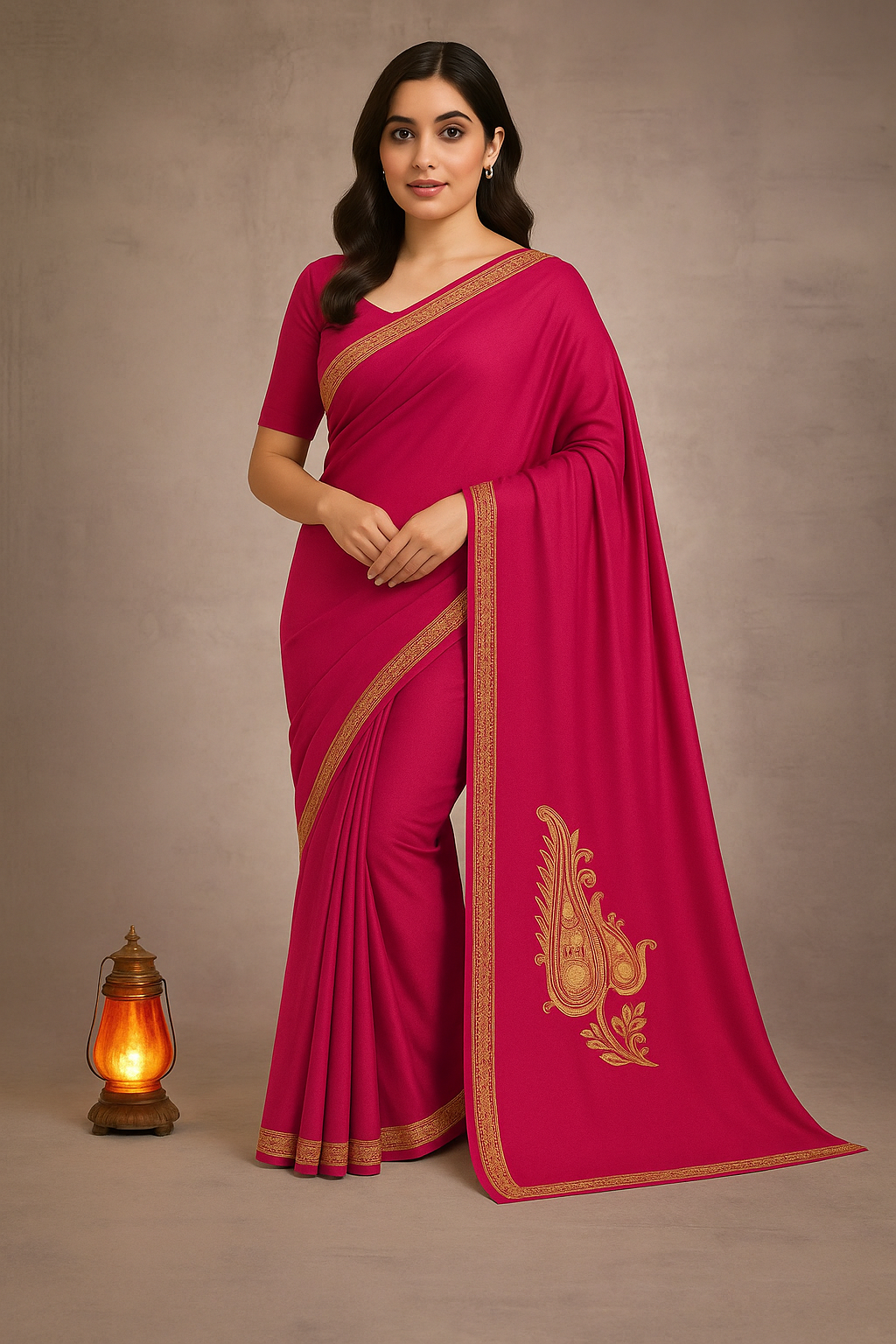 Omang Pink Crepe Saree with Kashmiri Tilla Embroidery
