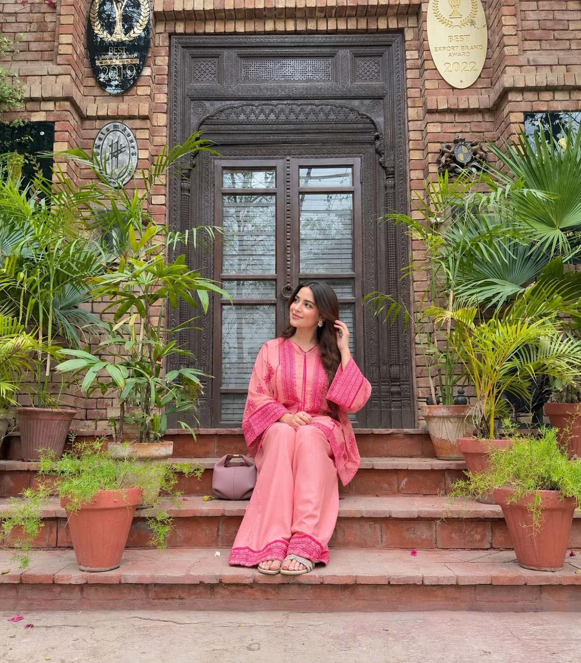 Bahar Peach Pink Linen Kurta Set for Women