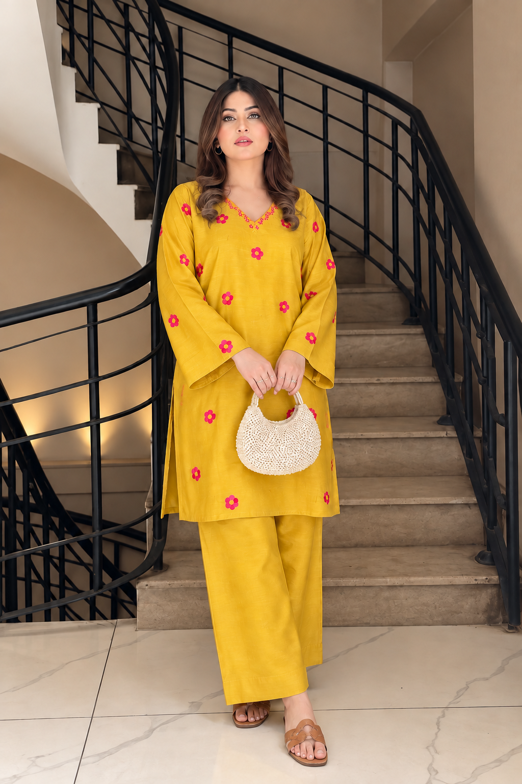 Zoon Mustard Lime Kurta Set for Women-Summer Edition
