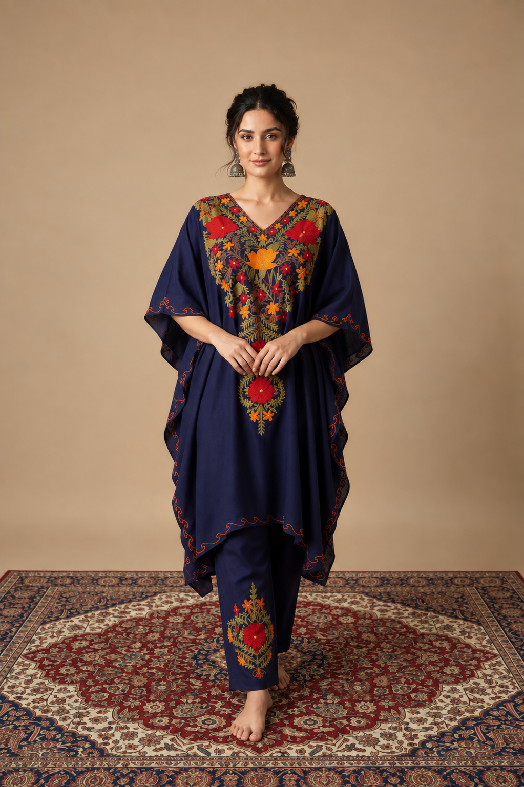 Heer Royal Blue Long Aari Work Kaftan Set