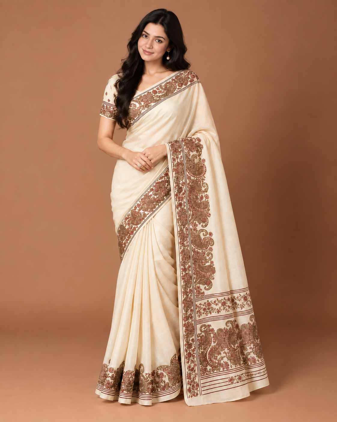 Naari Ivory Kashmiri Silk Printed Saree with Blouse