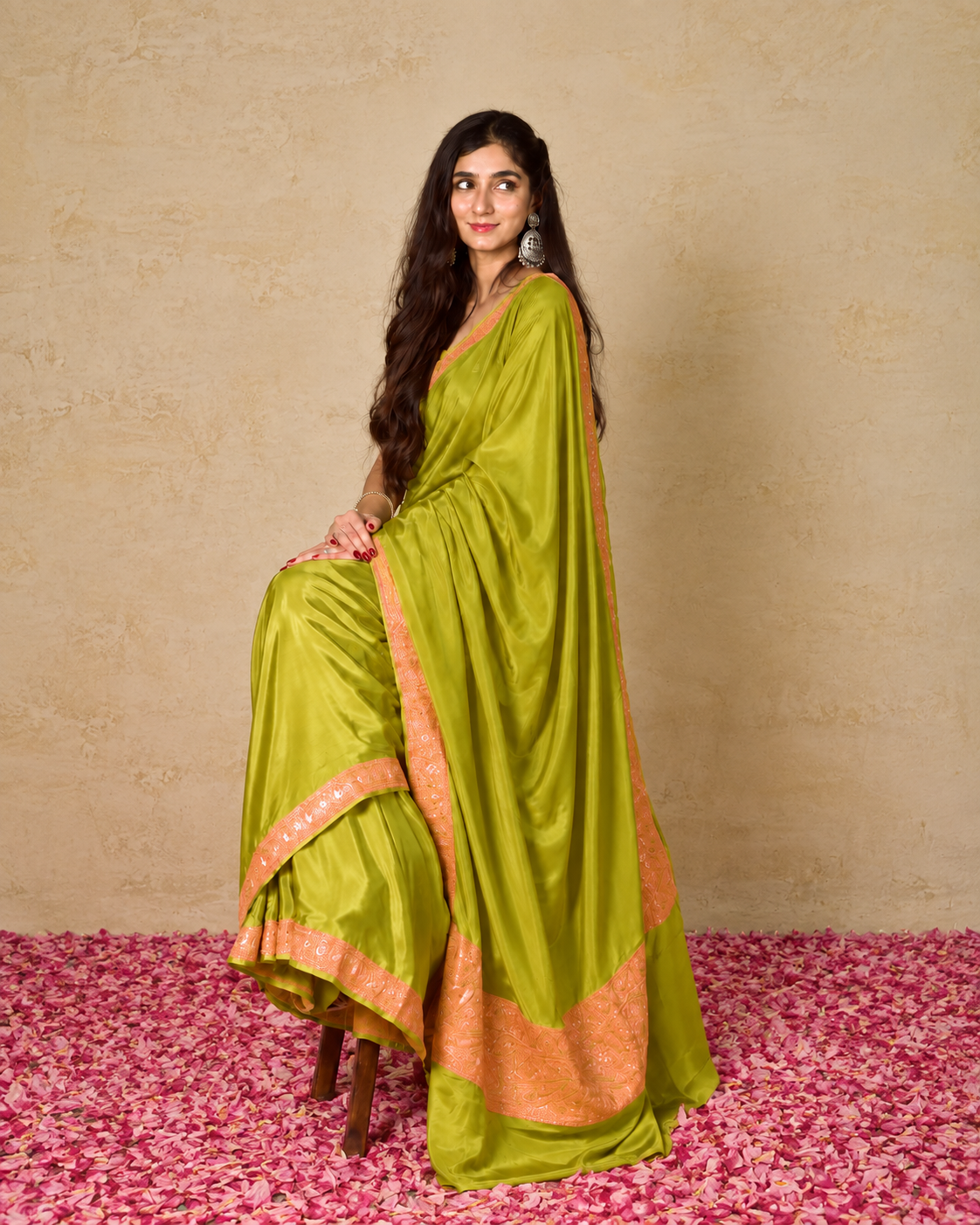Mahren Green Crepe Saree With Kashmiri Tilla Embroidery