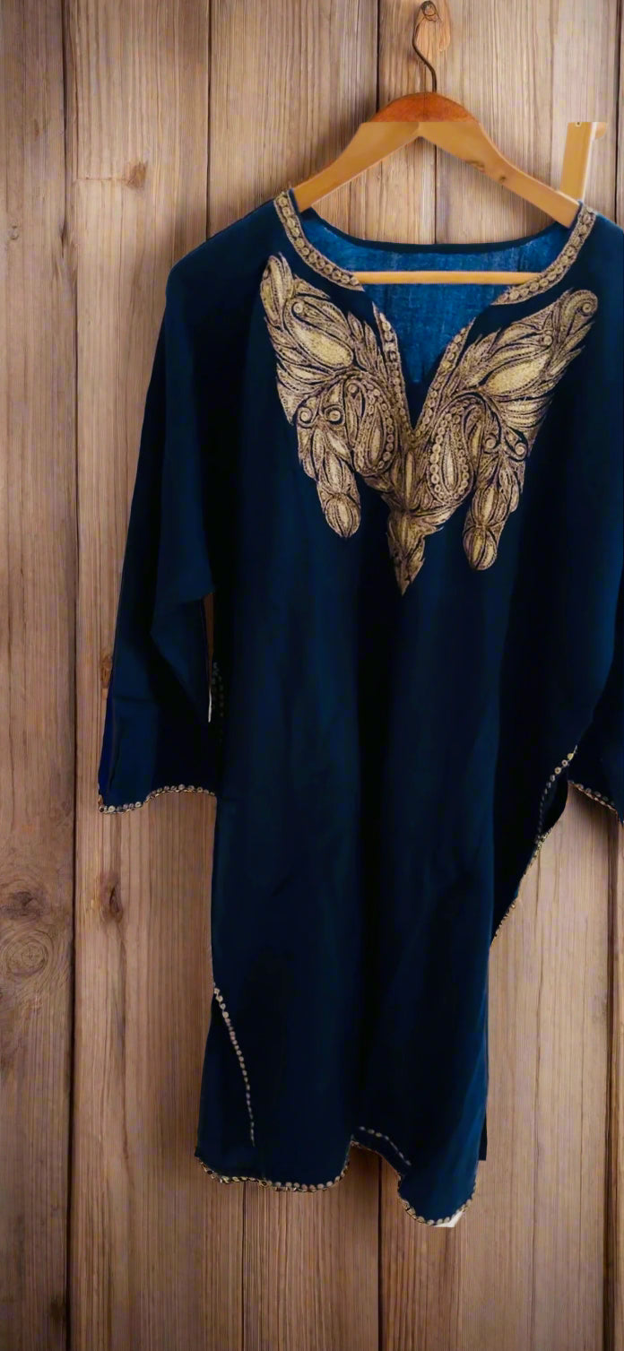 Sana Navy Blue with Bronze Tilla Embroidery Work Pheran