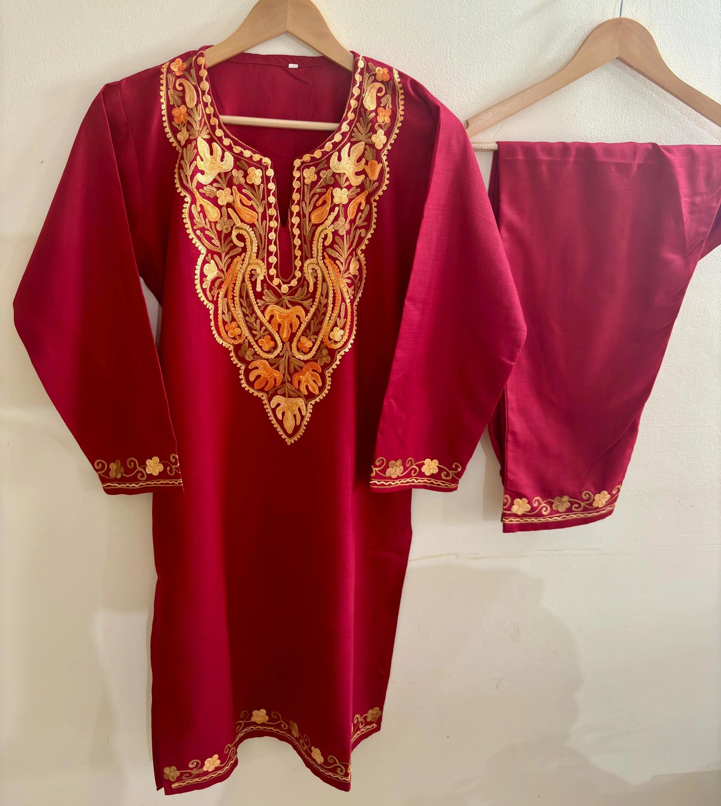 Bahar Maroon Aari Embroidered Co-Ord Set – Summer Edition