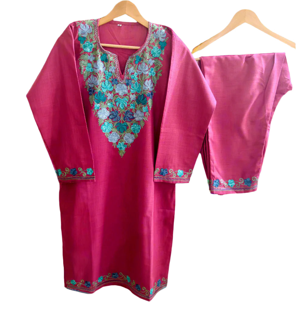 Bahar Noon Chai Pink Aari Embroidered Co-Ord Set – Summer Edition