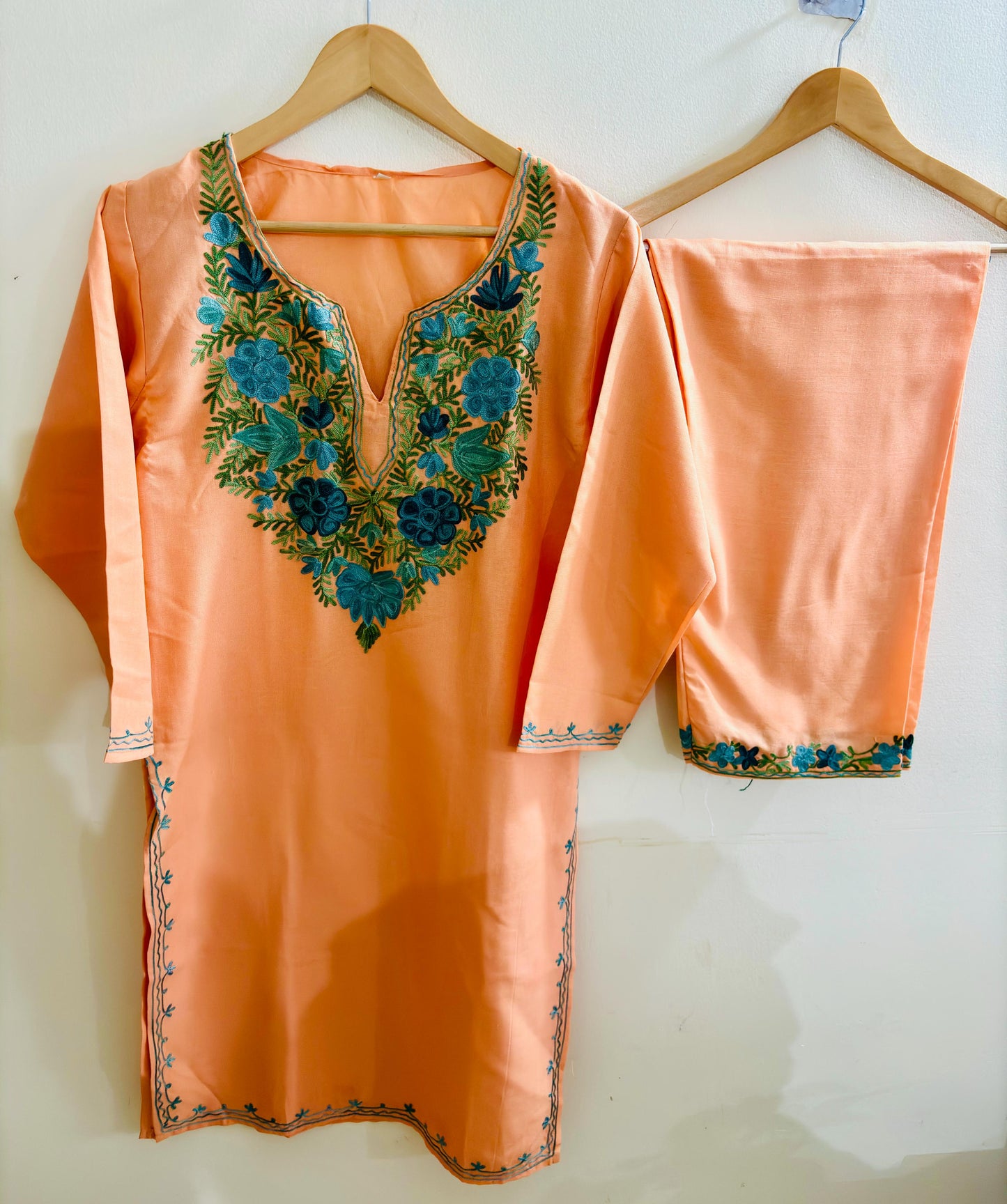 Bahar Peach Aari Embroidered Co-Ord Set – Summer Edition