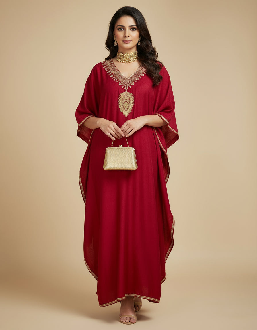 Mahira Royal Maroon Tilla kaftan