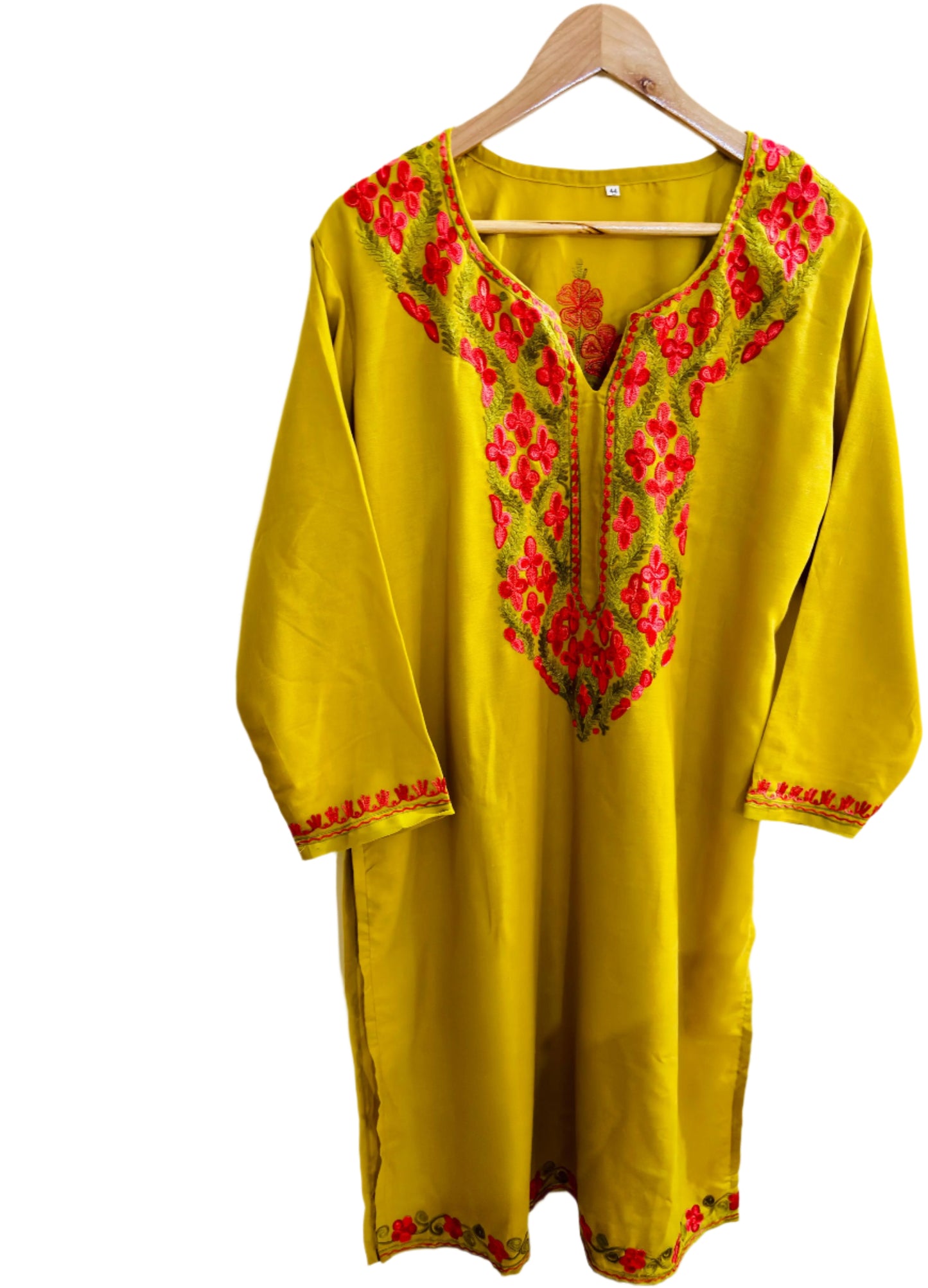 Summer Posh Mustard Green Aari Kurta