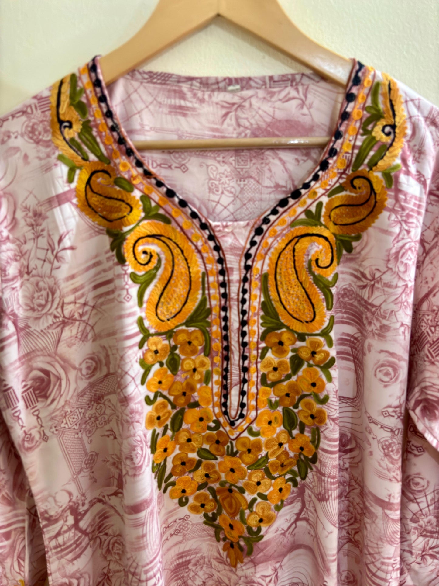 Summer Posh Floral Pink Kurti with Multicolour Aari Kurta