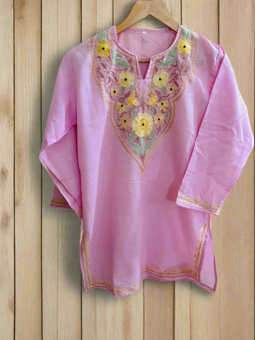Summer Posh Pink Aari Short Kurta