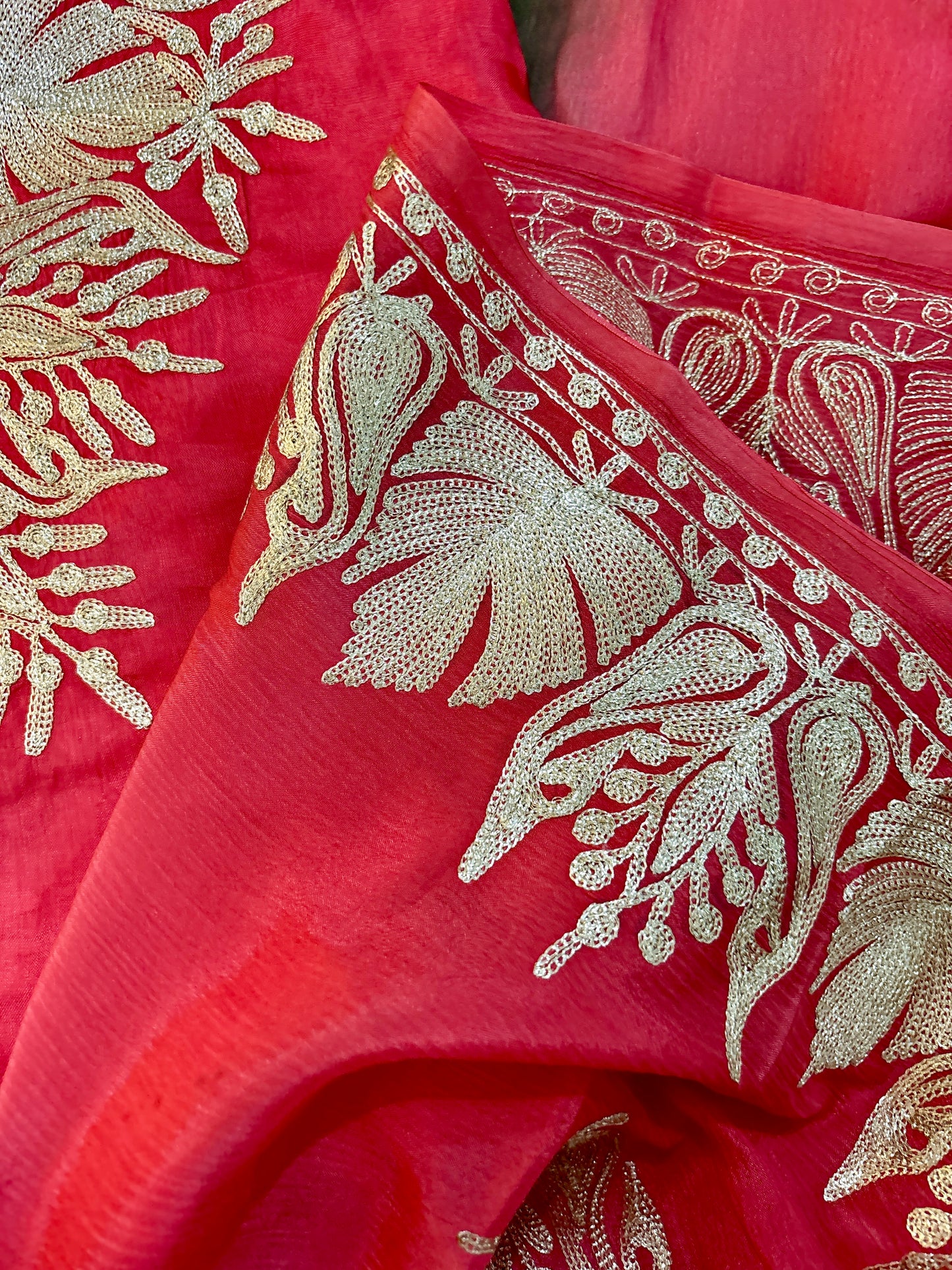 Gulab Zari Coral Pink Unstitched Suit