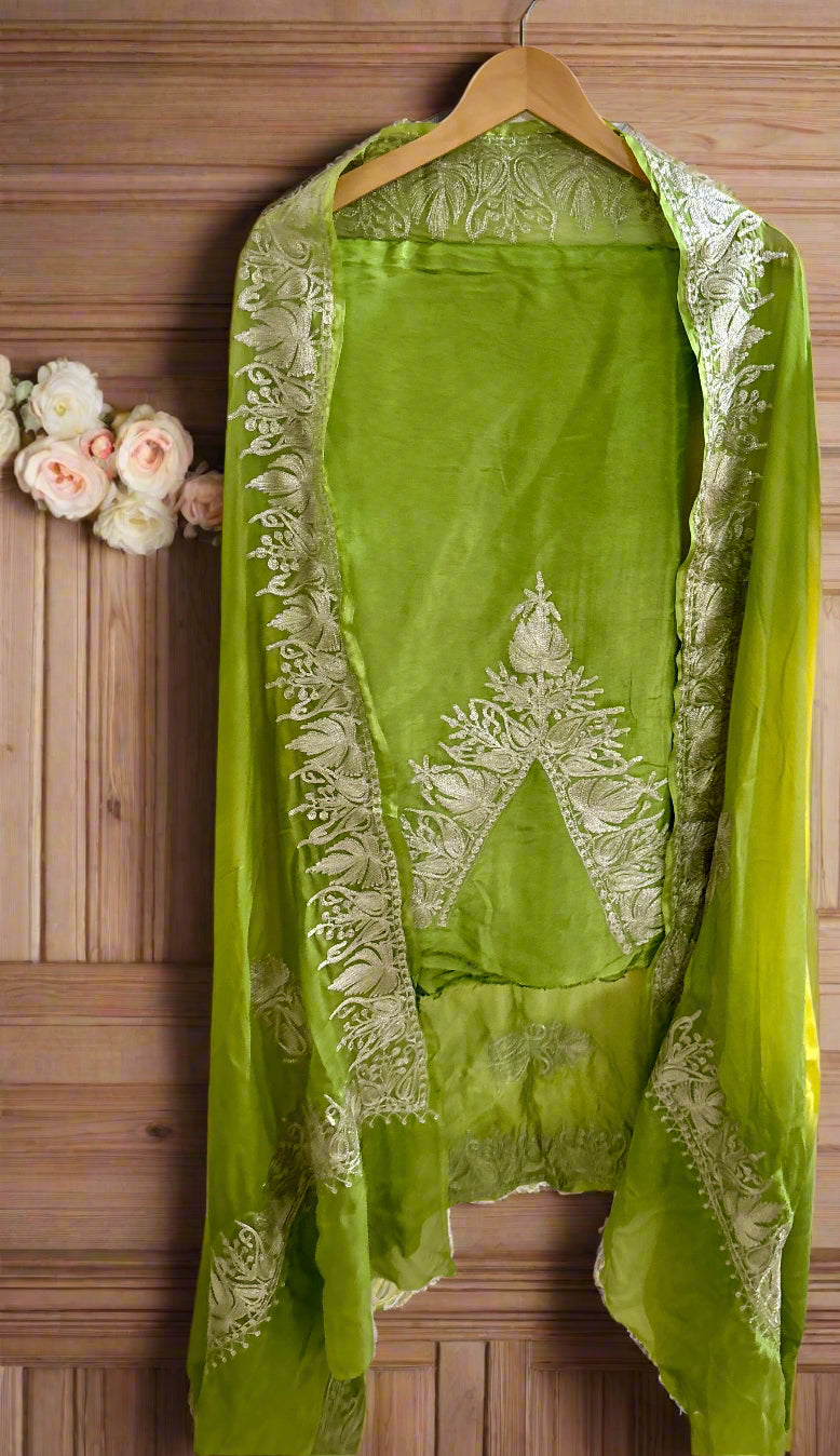 Gulab Zari Pastel Green Unstitched Suit