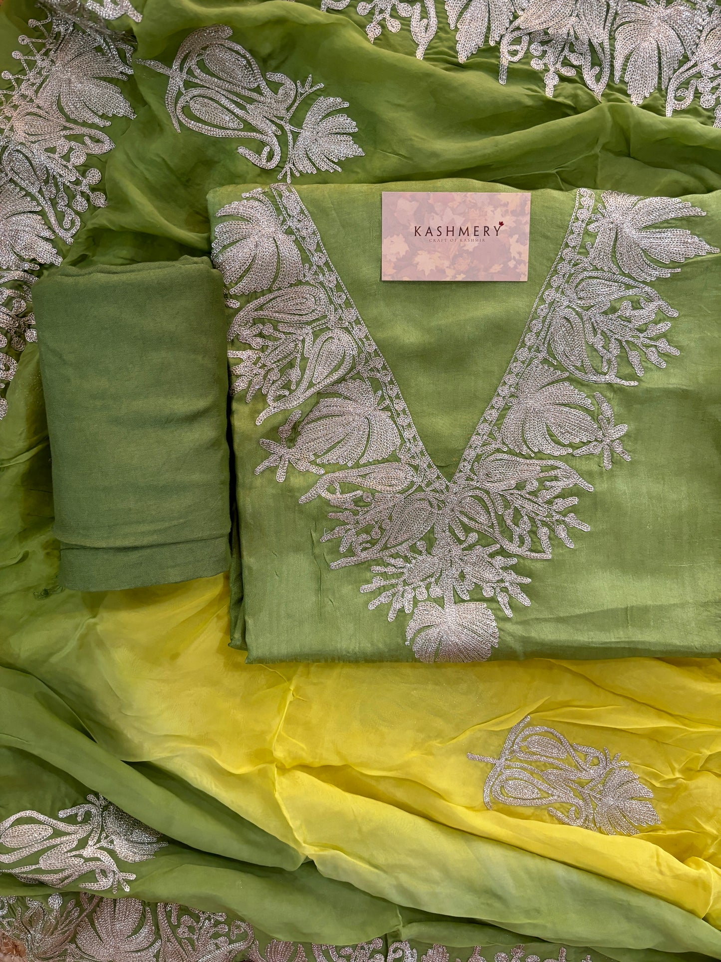 Gulab Zari Pastel Green Unstitched Suit