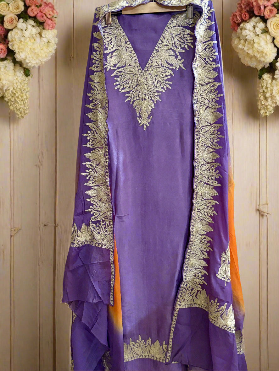 Gulab Zari Lavender Unstitched Suit
