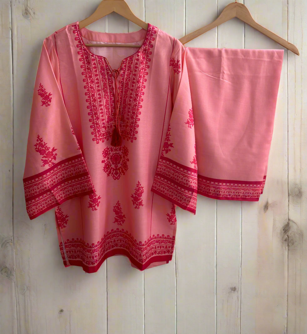 Bahar Peach Pink Linen Kurta Set for Women