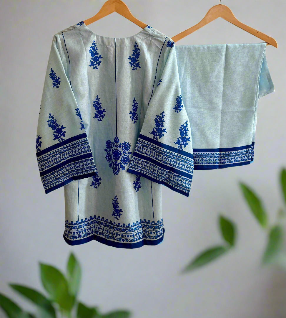 Bahar Powder Blue Linen Kurta Set for Women