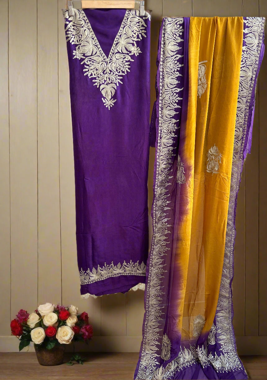 Gulab Zari Purple Unstitched Suit