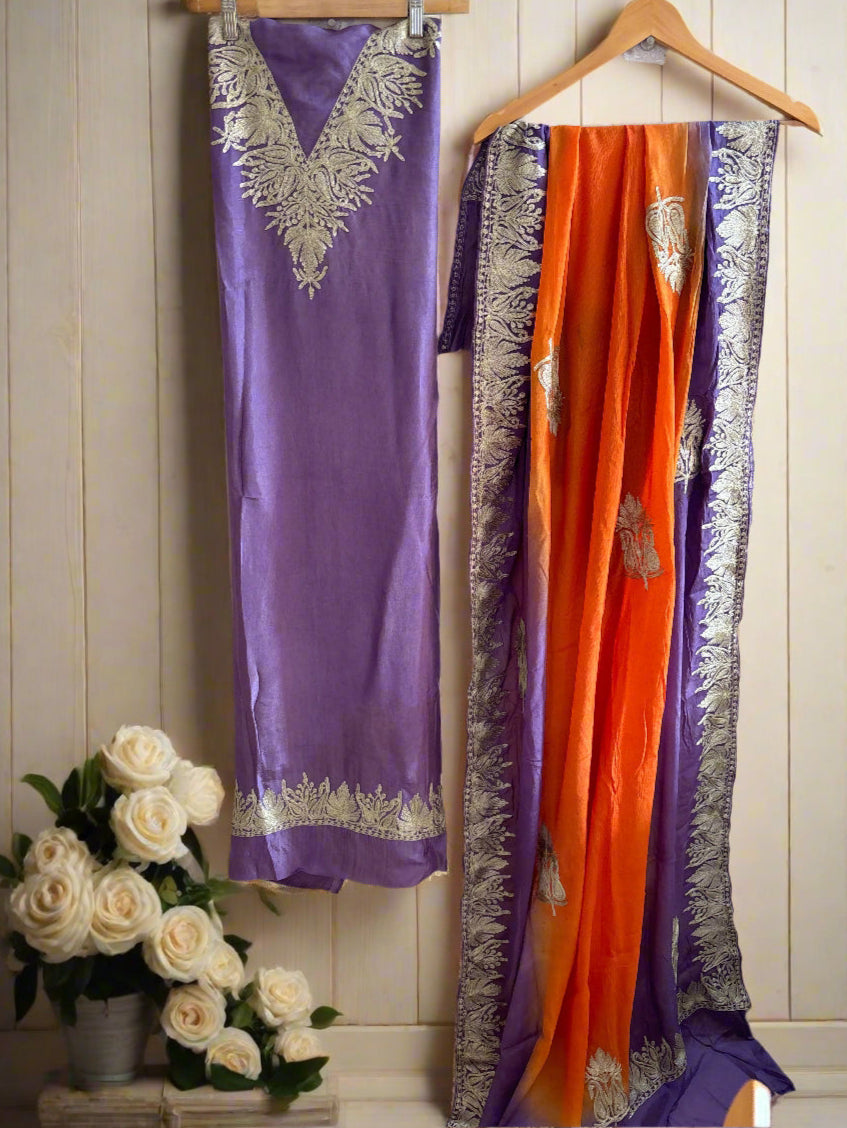 Gulab Zari Lavender Unstitched Suit
