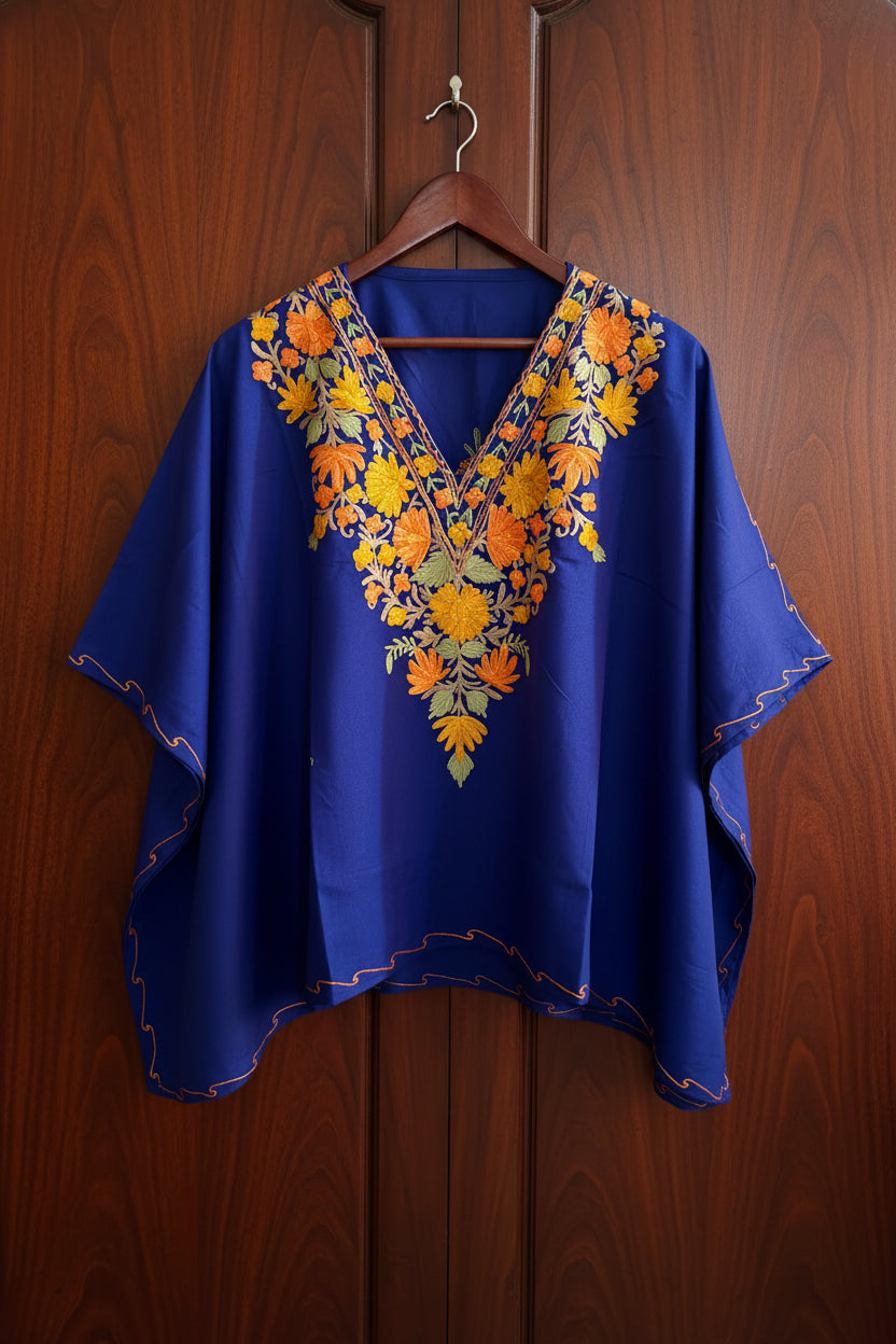Lailaa Royal Blue Mini Kaftan Top with Aari Embroidery