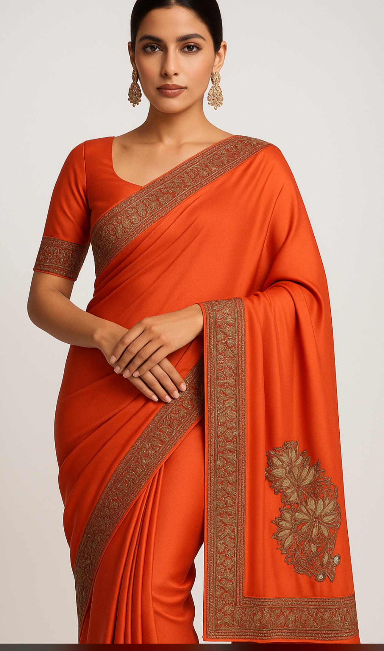 Mahren Pastel Pastel Orange Crepe Saree With Kashmiri Tilla Embroidery