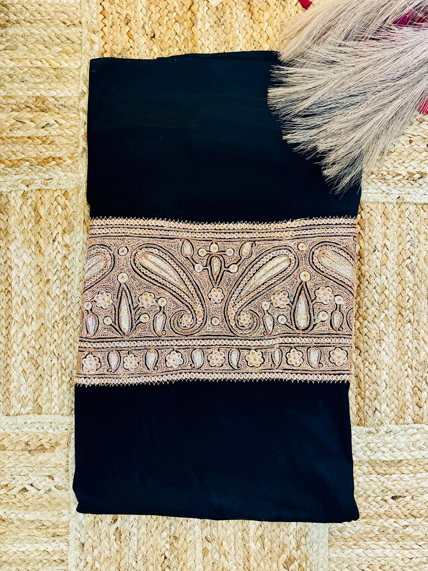 Mahren Black Crepe Saree With Premium Kashmiri Tilla Embroidery