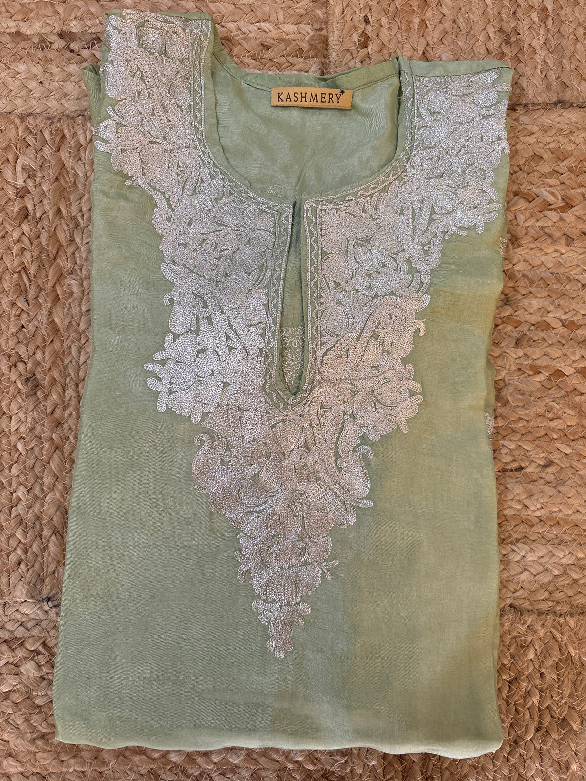 Pamposh Pastel Green with Zari Tilla Aari Embroidered Kurta Set