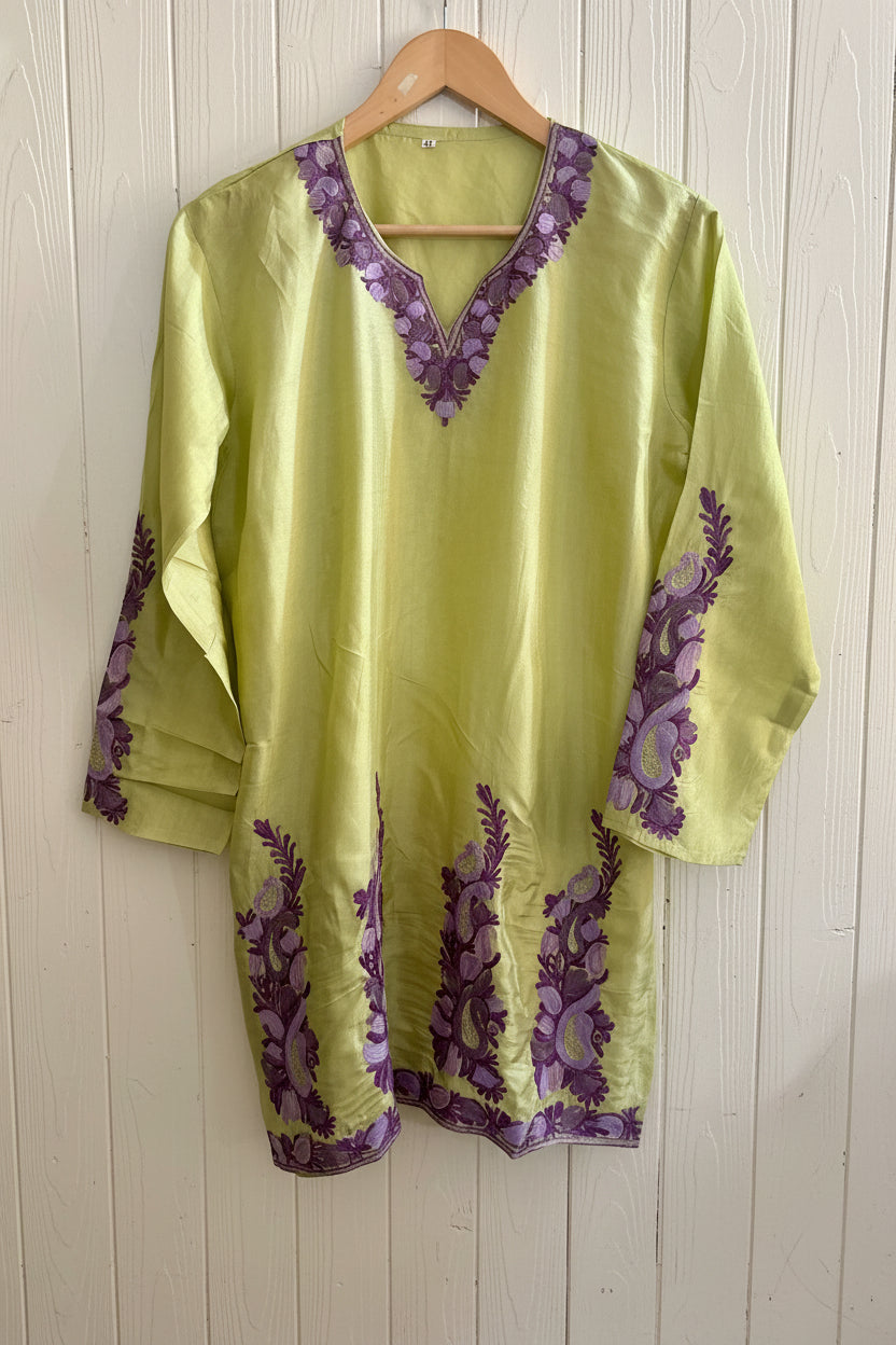 Pamposh Green with Zari Tilla & Aari Embroidered Kurta