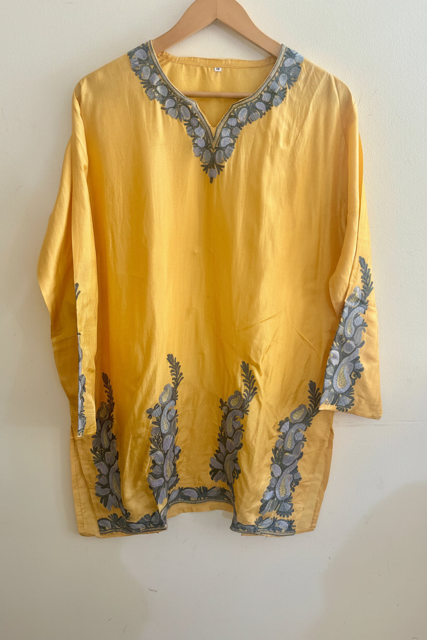 Pamposh Yellow with Zari Tilla & Aari Embroidered Kurta