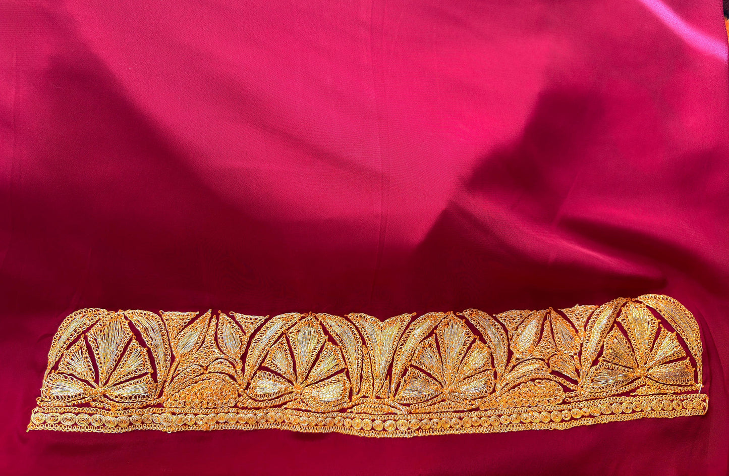 Posh Maroon Saree With Kashmiri Tilla Embroidery
