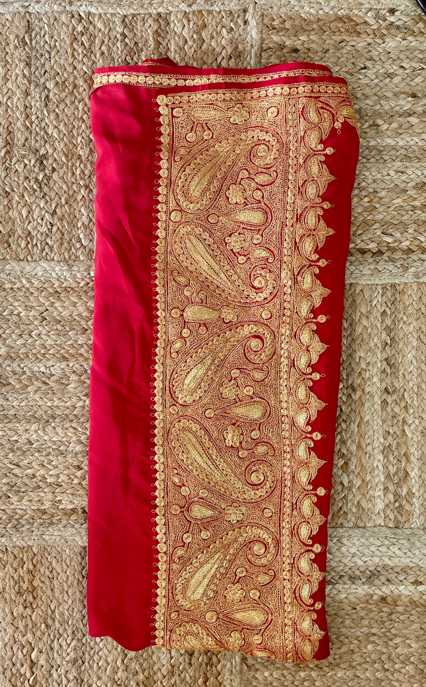 Nayna Red Crepe Tilla Saree with Kasmiri Tilla Embroidery