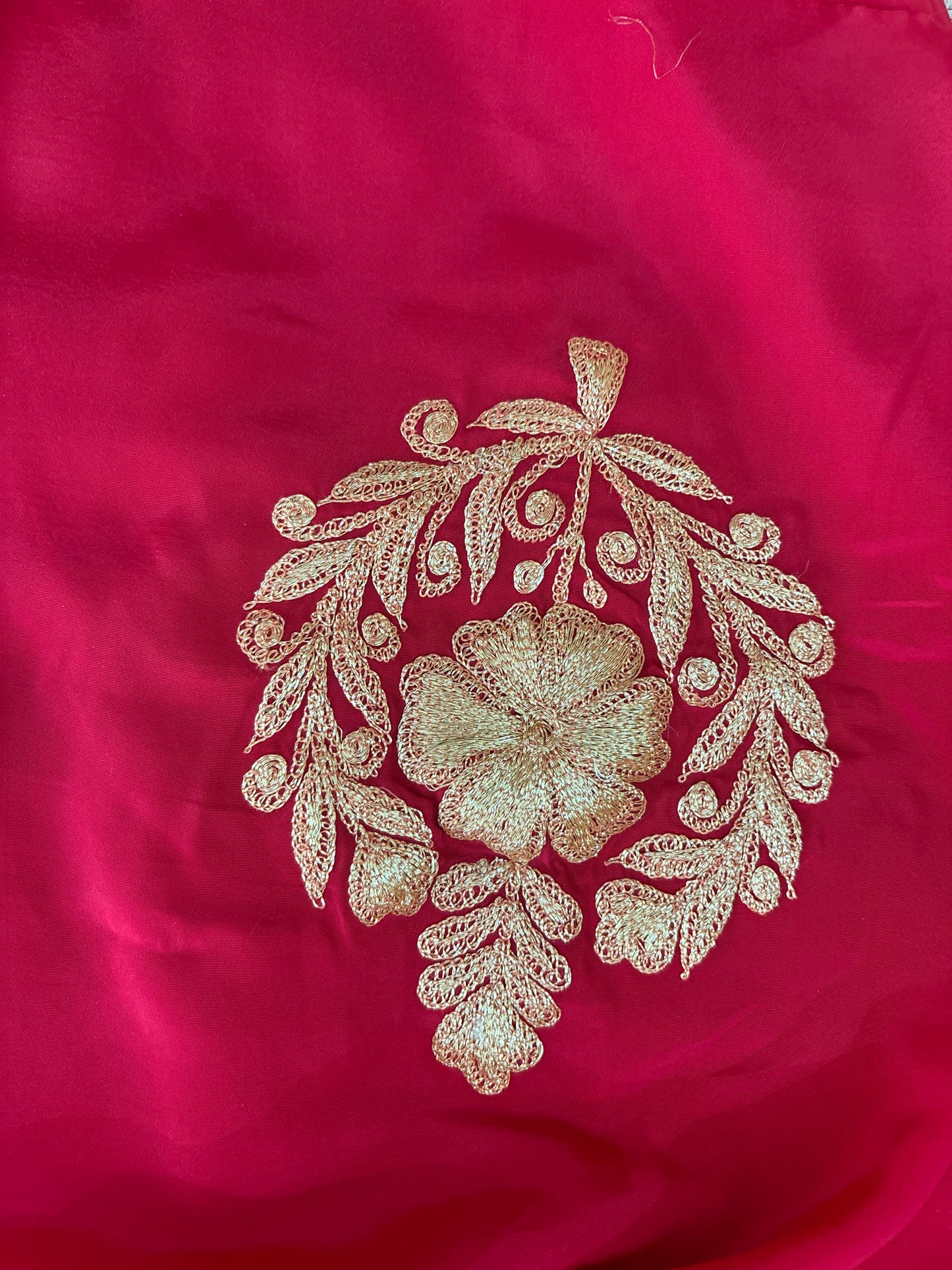 Nayna Red Crepe Tilla Saree with Kasmiri Tilla Embroidery