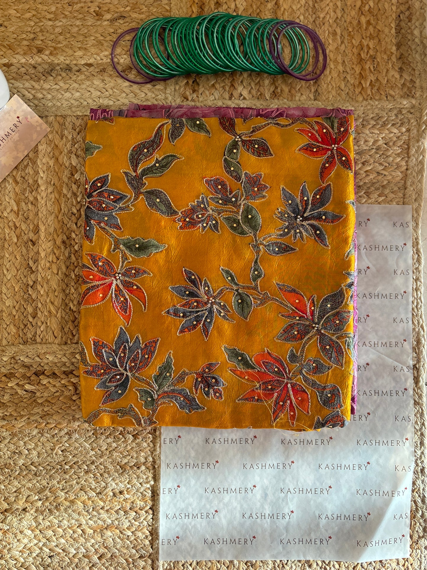 Heer Mustard Kashmiri Silk Unstiched Suit with Thread Embroidery