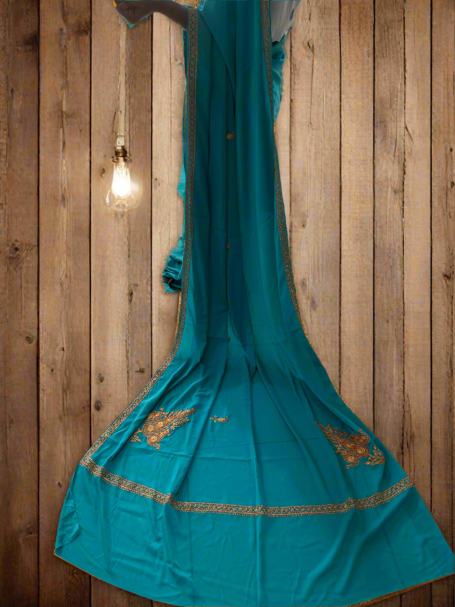 Omang Ferozi Crepe Saree with Kasmiri Tilla Embroidery