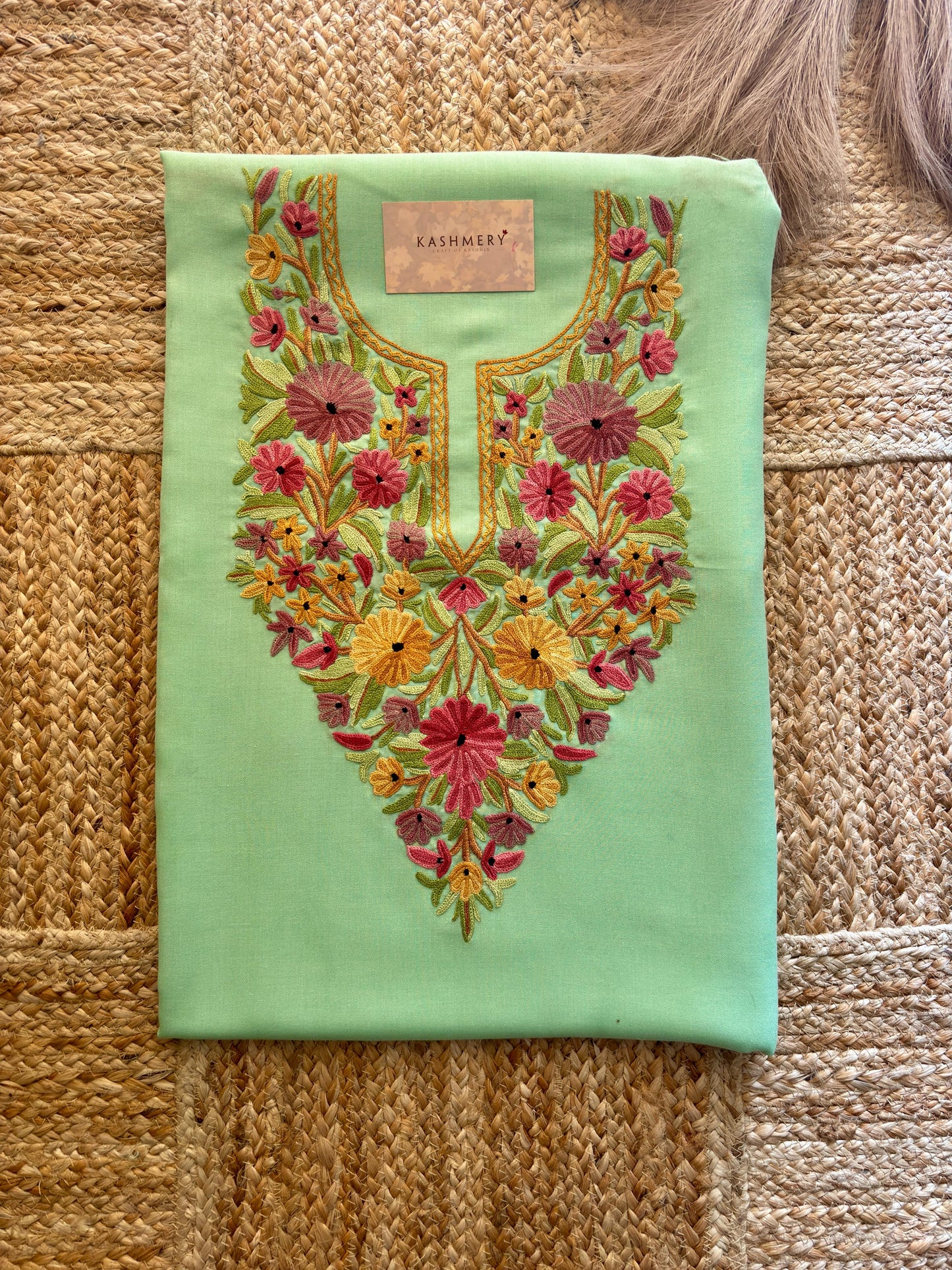 Naari Sea Green Handmade Aari Embroidered Unstitched Suit – Summer Edition