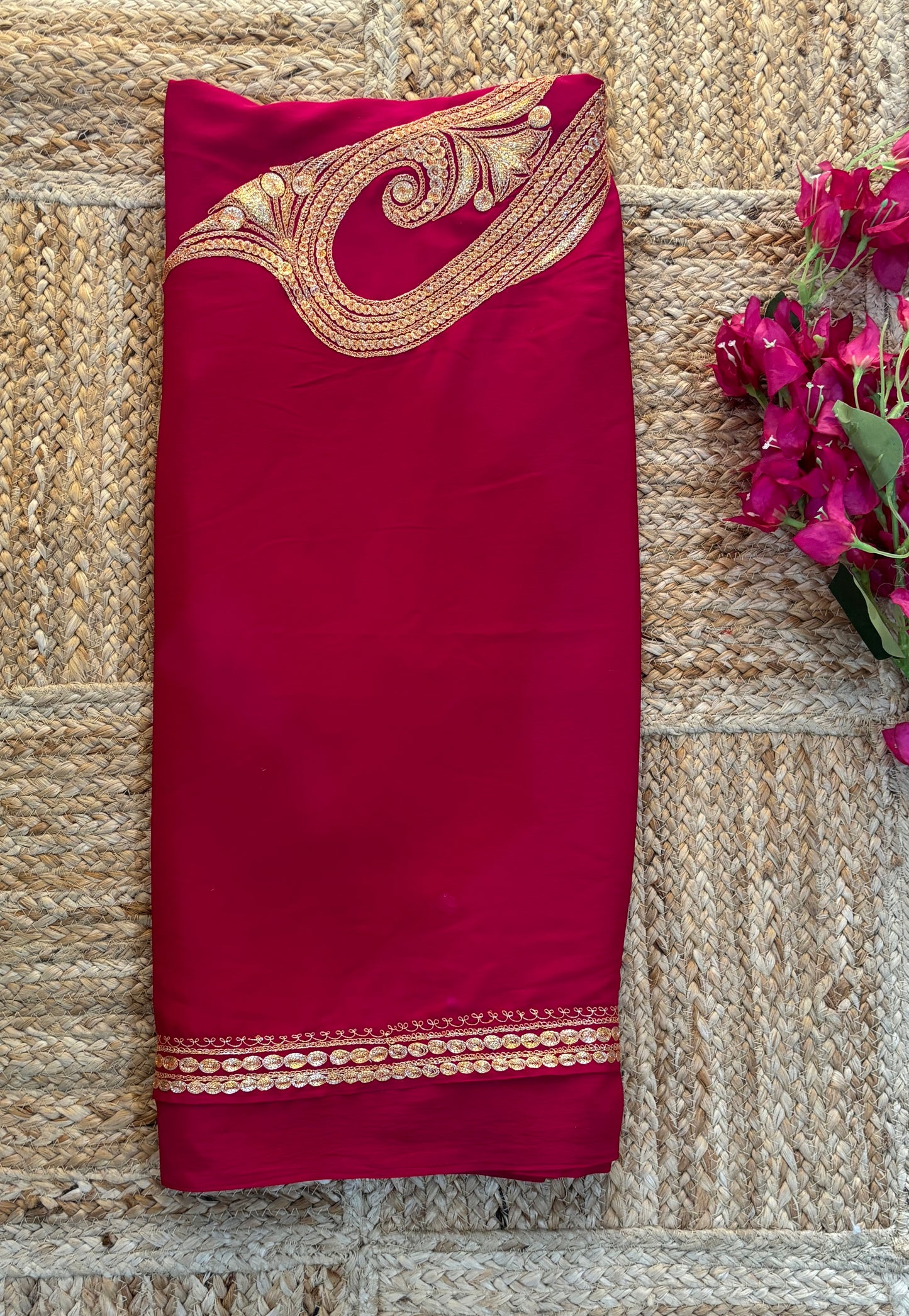 Pamposh Rani Pink Crepe Saree with Kashmiri Tilla Embroidery