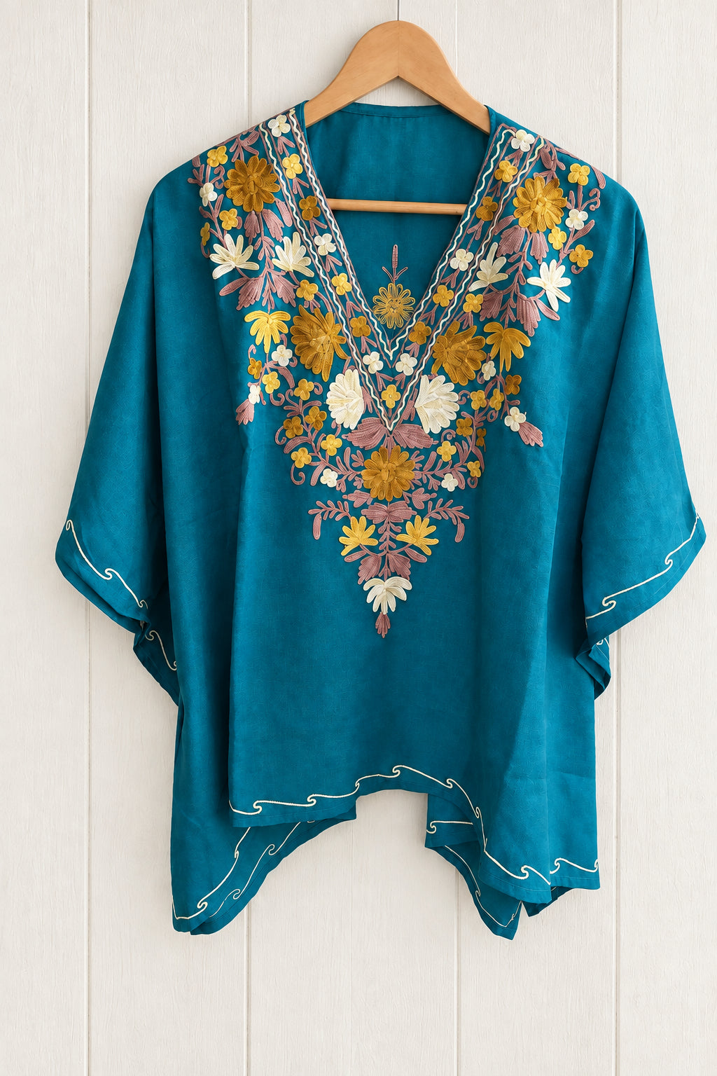 Posh Pastel Blue Mini Kaftan Top with Multi Aari Embroidery
