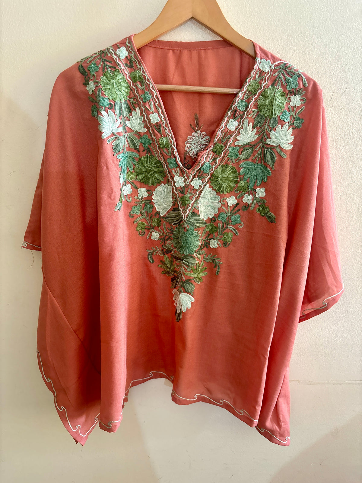 Posh Peach Mini Kaftan Top with Multi Aari Embroidery