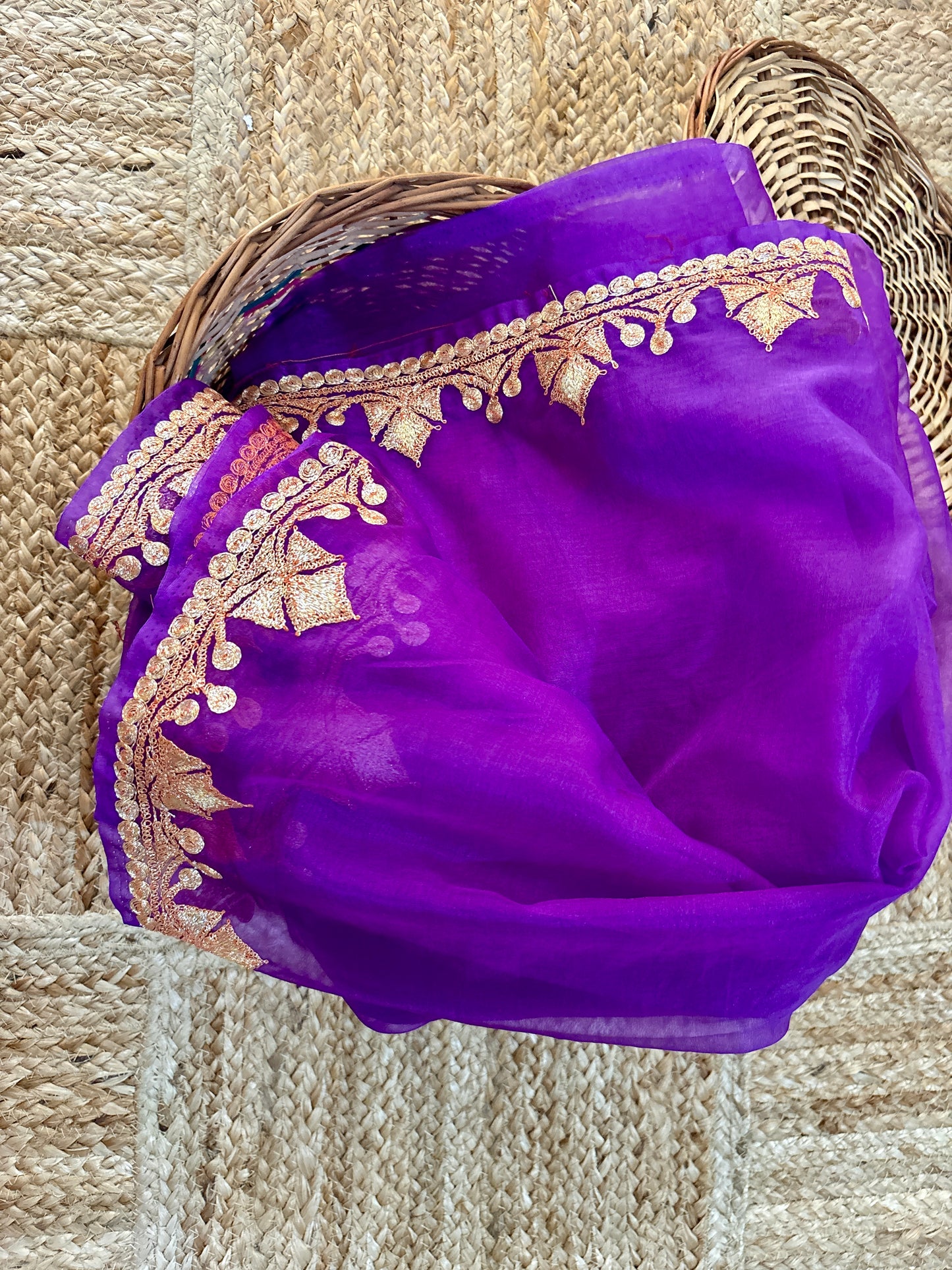 Madhuri Purple Organza Saree With Kashmiri Tilla Embroidery