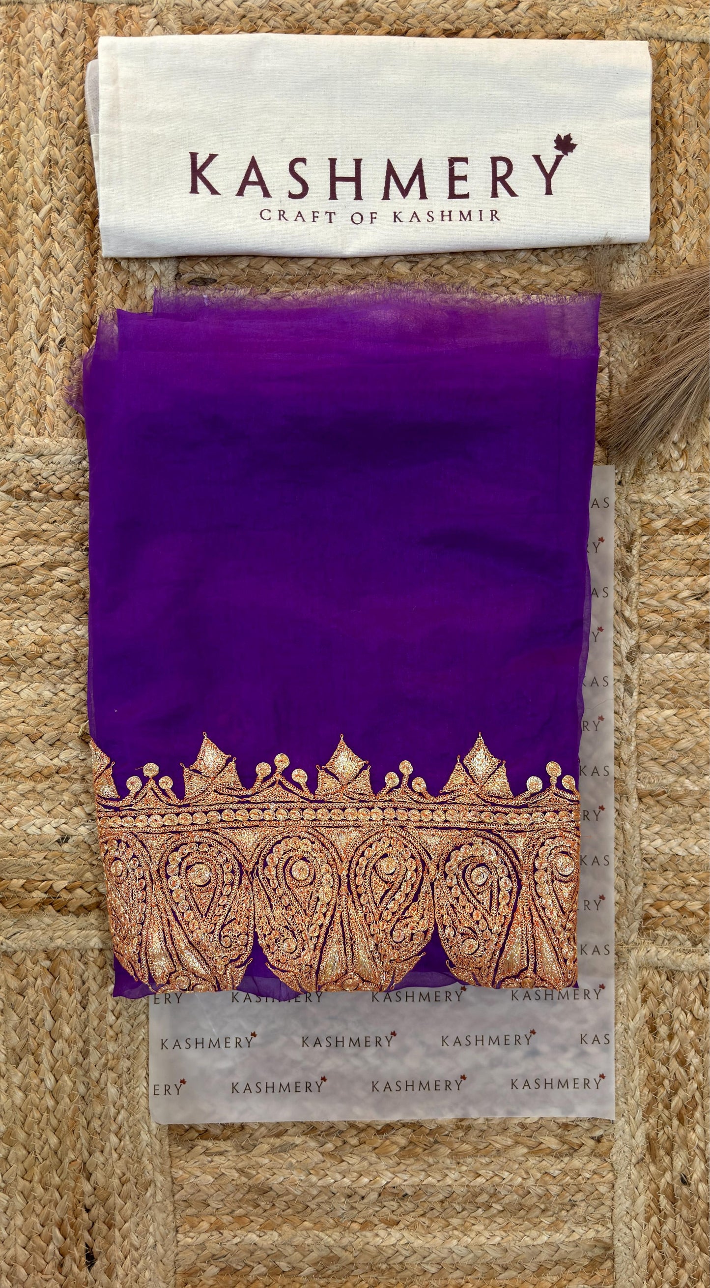 Madhuri Purple Organza Saree With Kashmiri Tilla Embroidery