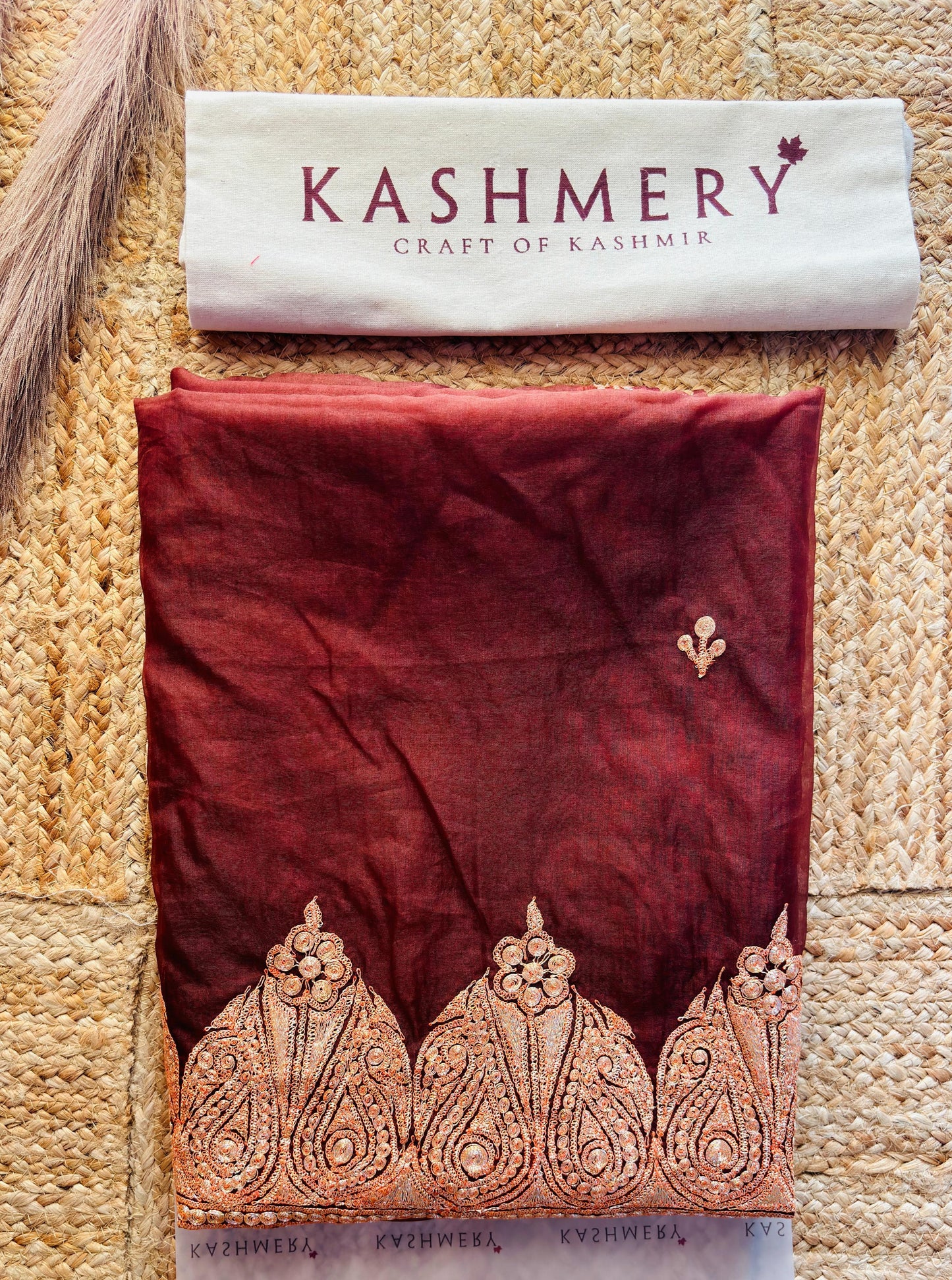 Madhuri Brown Organza Saree With Kashmiri Tilla Embroidery