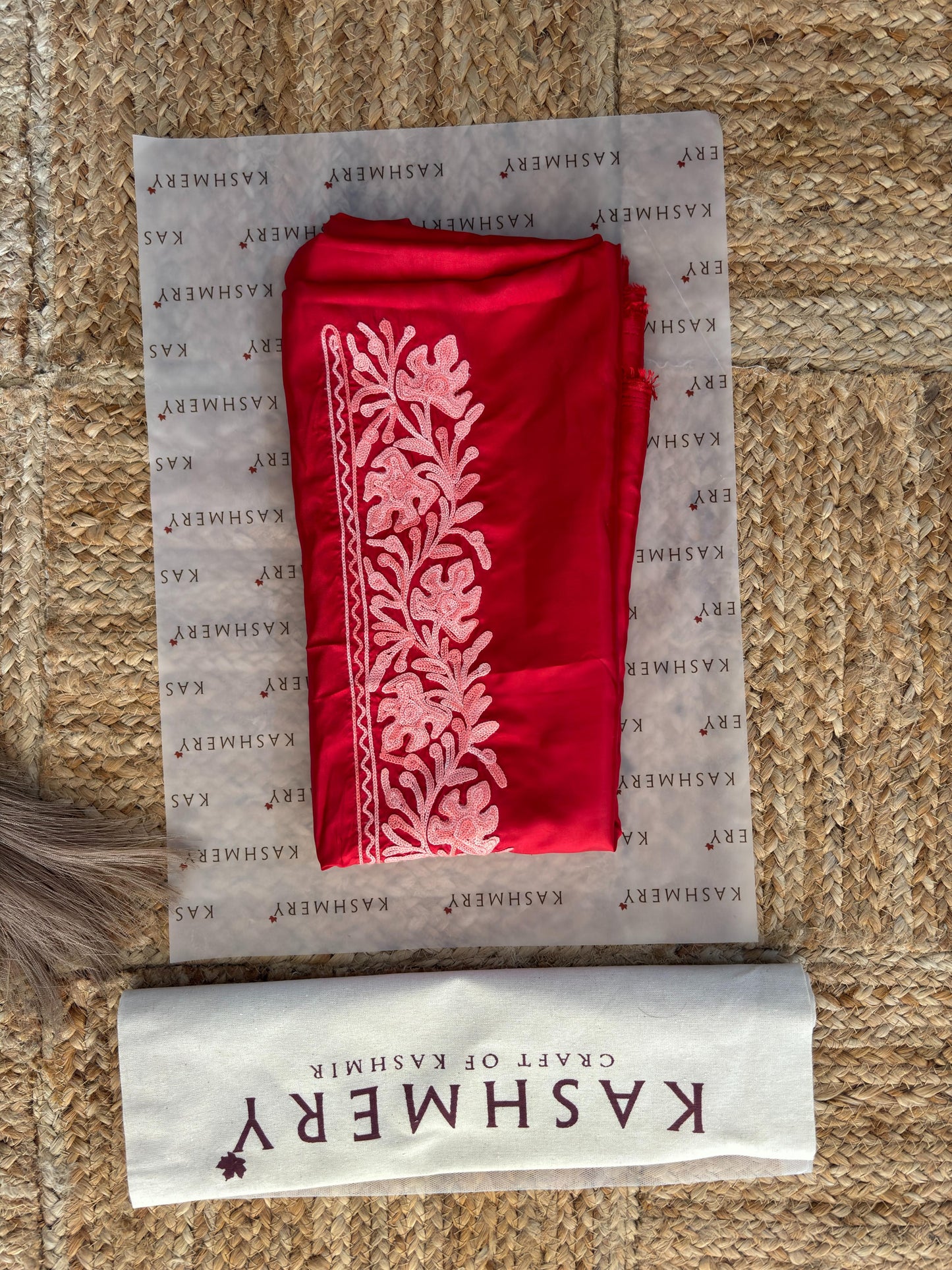Noor Red Organza Saree With Kashmiri Aari Embroidery