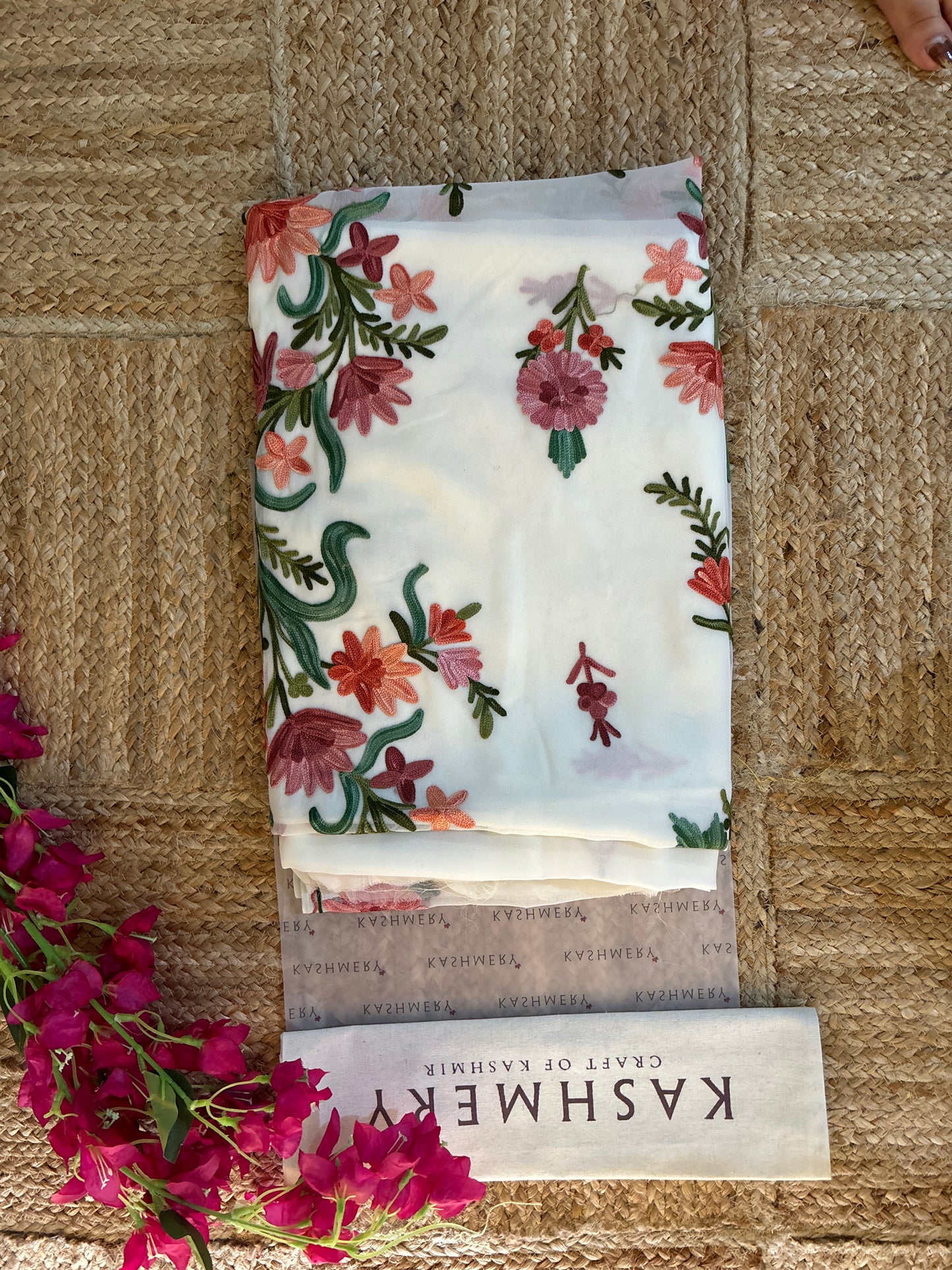 Naari White Kashmiri Aari work Saree