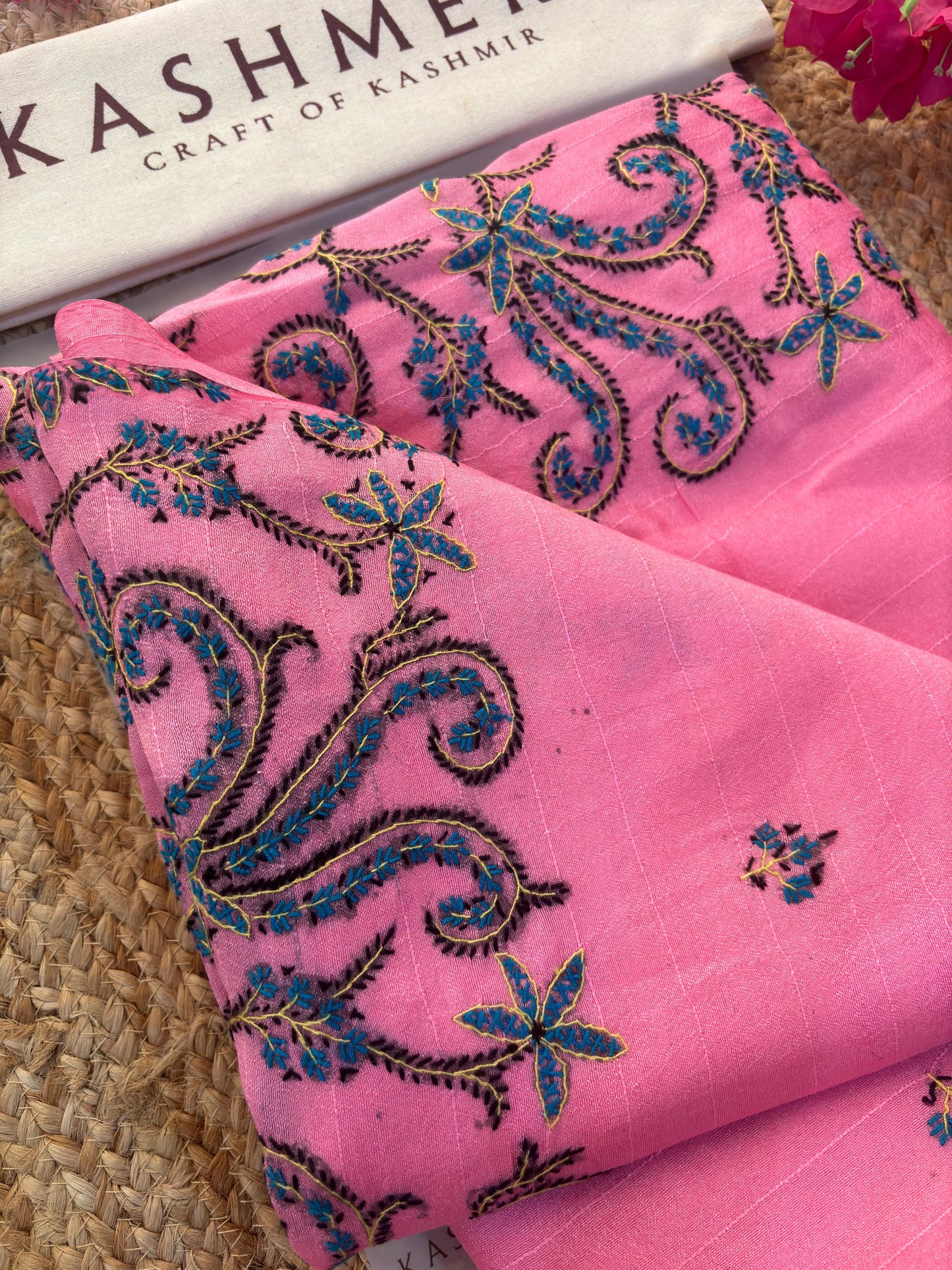 Naari Tussar Silk Pink Saree with Handmade Thread Work